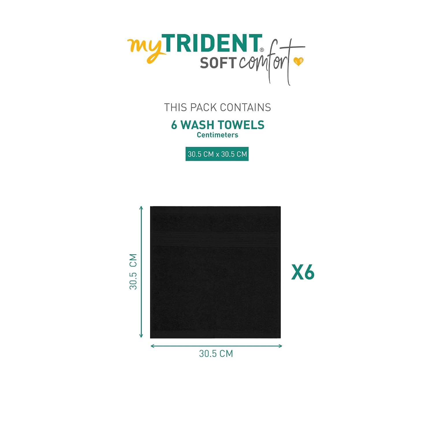 Trident Soft Comfort Air Rich 100% Cotton Towel 500 Gsm | Highly Absorbent Towels For Men/Women, 6 Pcs Face Towel Set (Black)
