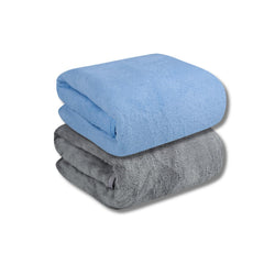 Fezora Microfiber Bath Towels | Extra Soft Plush & Quick Dry High Absorbency With Large Size Towels For Bathing (Pack Of 2, Grey & Sky Blue)