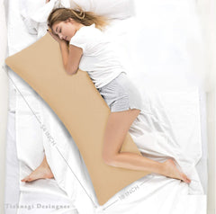 Soft Microfiber Hug Pillow For Sleeping, Full Body Pillow, Beige - 54 X 18 Inch | For Pregnant Women Cushion, Long Pillow, Maternity Support, Large Bed Pillows With Cover, Multipurpose Use