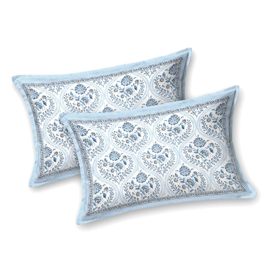 100% Cotton King Size Bedsheet For Double Bed With 2 Pillow Cover - 108 X 108 Inches, Blue & White | Extra Soft & Wrinkle Free | Perfect Gifting Wedding, Housewarming Or Festival