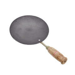 Black Iron Tawa With Wooden Handle For Chapati, Roti 9.5 Inches | Double Fitted Knob Handmade Loha Tawa