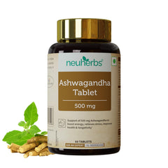Neuherbs Ashwagandha Tablets 500mg For Men & Women Rich In Antioxidant, Boost Energy, Reduce Stress, Better Absorption & Support Sleep Cycle, Promote Overall Health | 60 Tablets 100gm 0.2lbs
