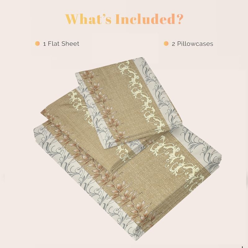 Luxurious Queen Size Bedsheet For Double Bed With 2 Pillow Cover - 90 X 90 Inches, Gold Brown | Perfect For Daily Use, Guest Rooms | Gift For Housewarmings, Weddings