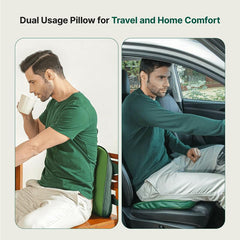 Orthopaedic Premium Memory Foam Pillow, Lumbar Chair Seat Cushion, Green - 14 L X 10 W X 2.5 H Inch | Multiples Uses, Portable, Removable Cover, Safe & Therapeutic Comfortable Pillow