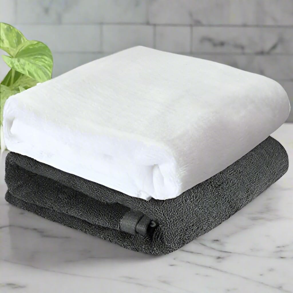 Heelium Bamboo Bath Towel 3x Softer & Quick Drying 400 Gsm (Grey & White)