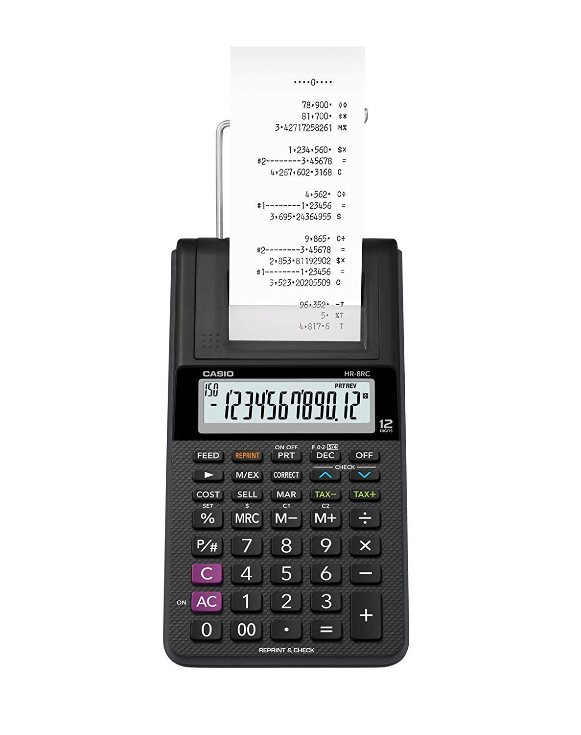 Casio Hr-8rc-bk 150 Steps Check & Correct Printing Calculator With Reprint Feature | 12 Digits Large Display