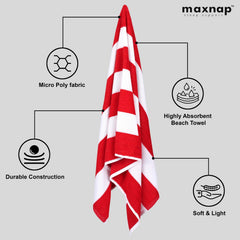 Maxnap Sunstripe Premium Cabana Striped Towel 600 Gsm | 100% Cotton, Soft & Quick-Dry Pool Towels - Set Of 2 (Red)