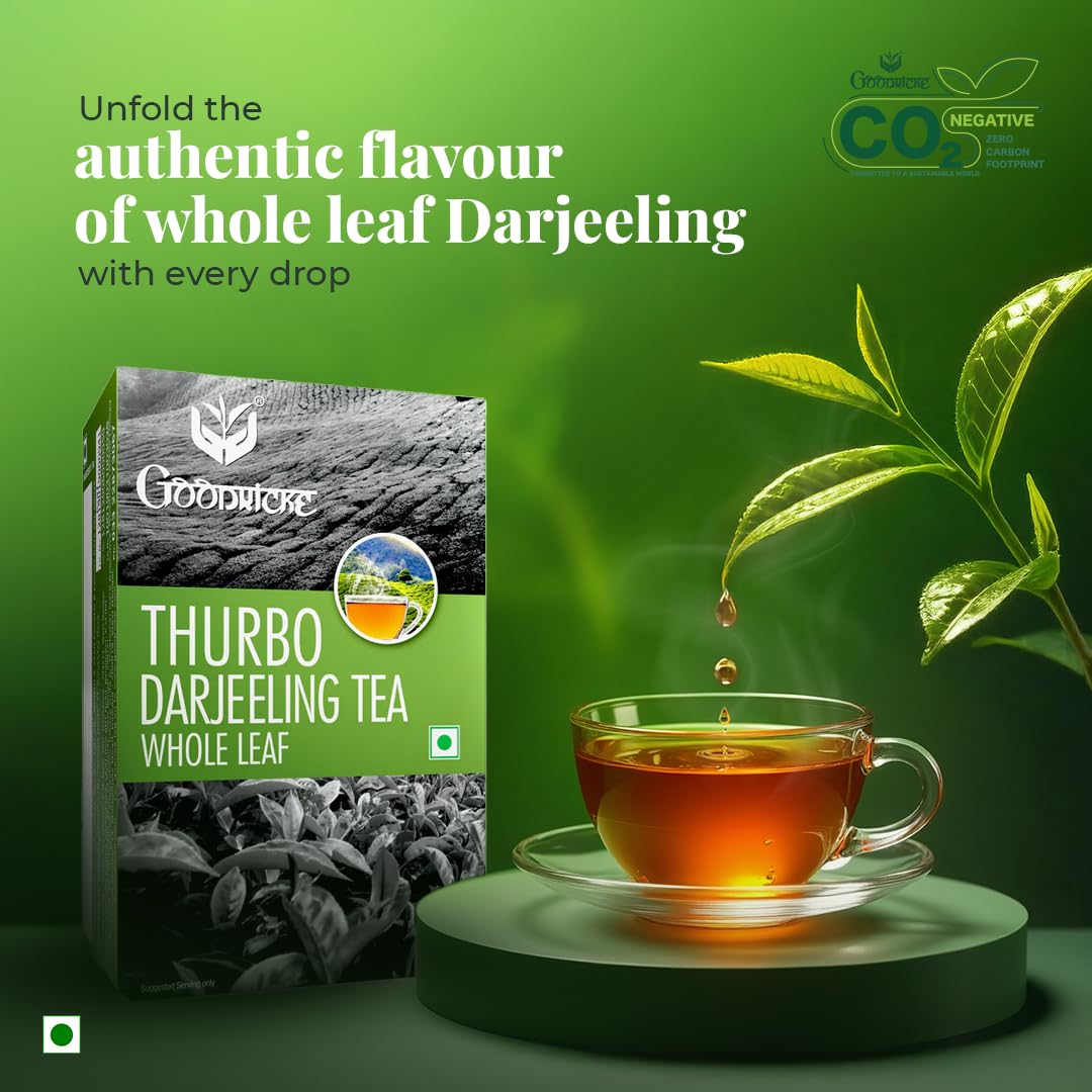 Goodricke Thurbo Darjeeling Whole Leaf Tea - 100gm, 3.5 Ounce | Premium Black Long Loose Tea Leaves With Rich Taste - 100% Pure & Original Single Estate Chai Patti | Low Caffeine