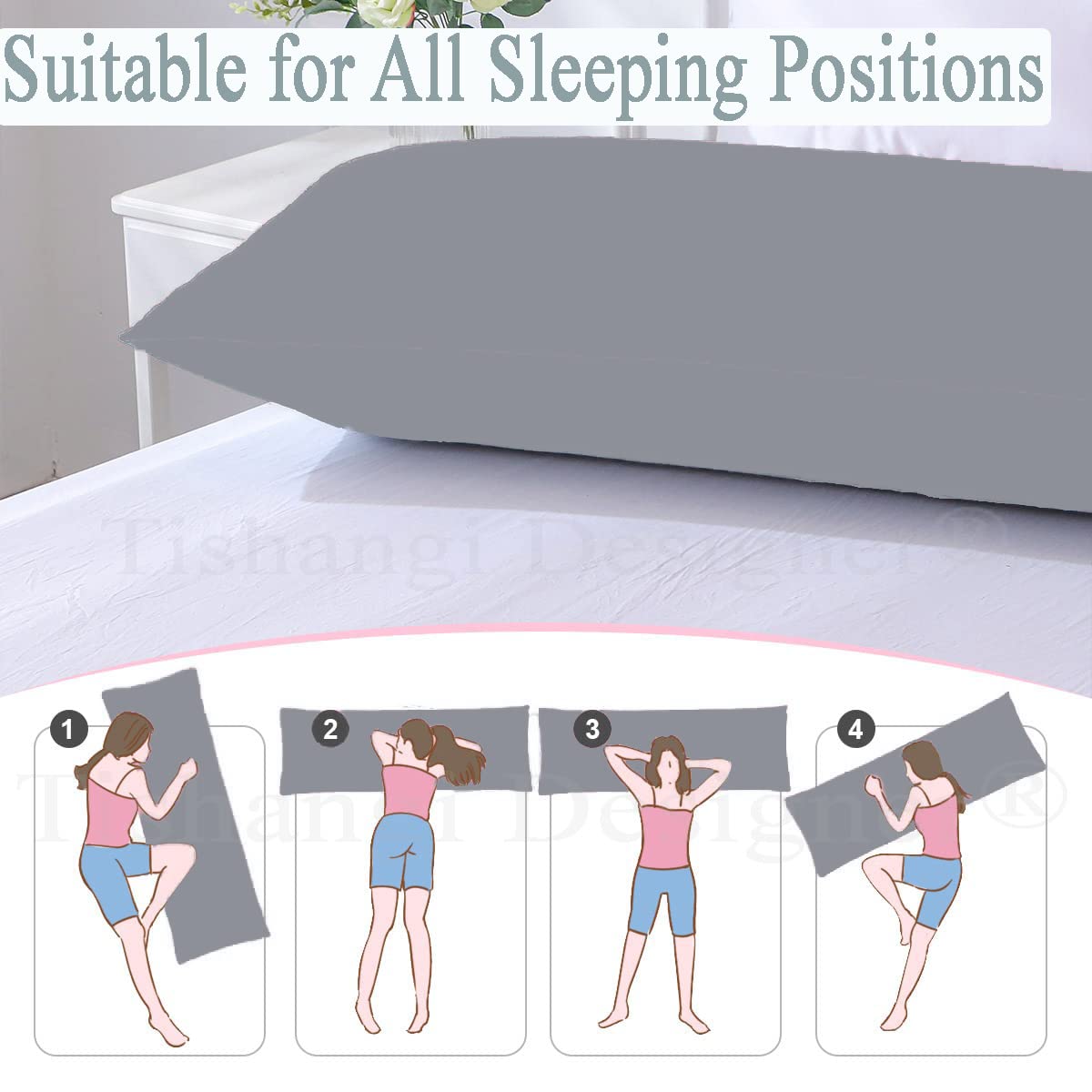 Microfiber Body Pillow, Maternity Pillows, Side Sleeper, Grey - 18 X 54 Inches | Resting Pillows With Grey Natural Cotton Removable Cover For Hug, Eco Friendly, Hypoallergenic - Pack Of 1