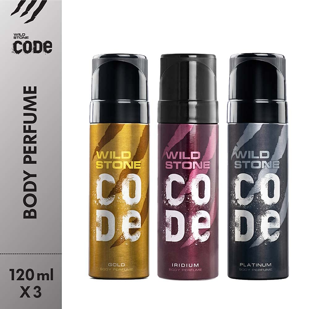 Wild Stone Code Gold, Iridium & Platinum No Gas Body Men Perfume 360ml 12.1 Fl.oz. Pack Of 3 | Best For Use Partywear