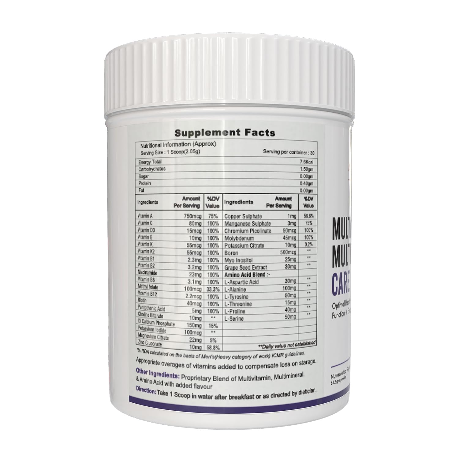 Autoimmunity Care Multivitamin Multi Nutrient Care , Daily Multivitamin With A, D, E, K, B - Complex, C, Multiminerals, Micronutrients For Optimal Health, Cellular Function | 100gm 0.2lbs