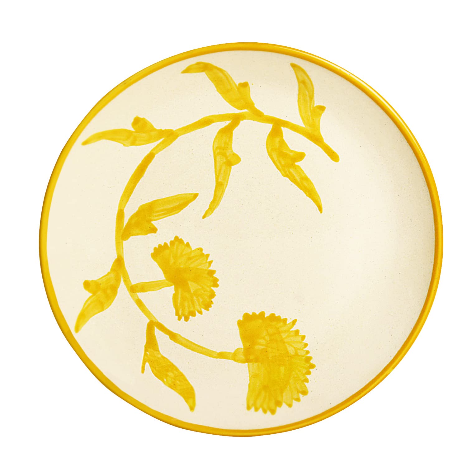 Hand Painted Ceramic Floral Dinner Serving Plates Set Of 2 - Yellow & Off White, Diameter: 10 Inches | Full Plates - The Lucid Yellow Collection