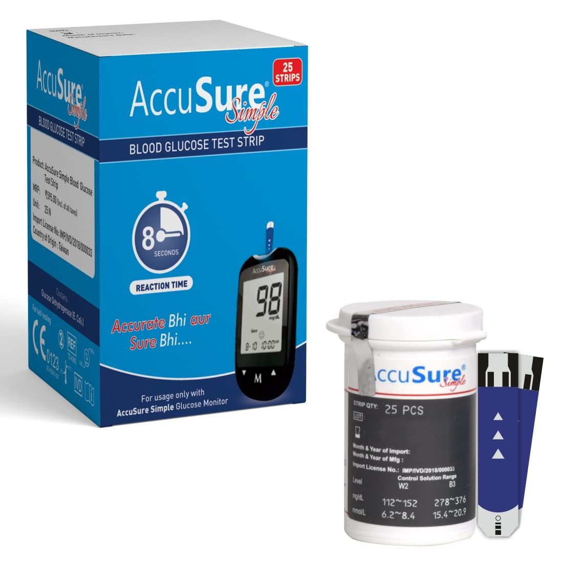 AccuSure Simple Blood Glucose Test Strip - 25 Strips