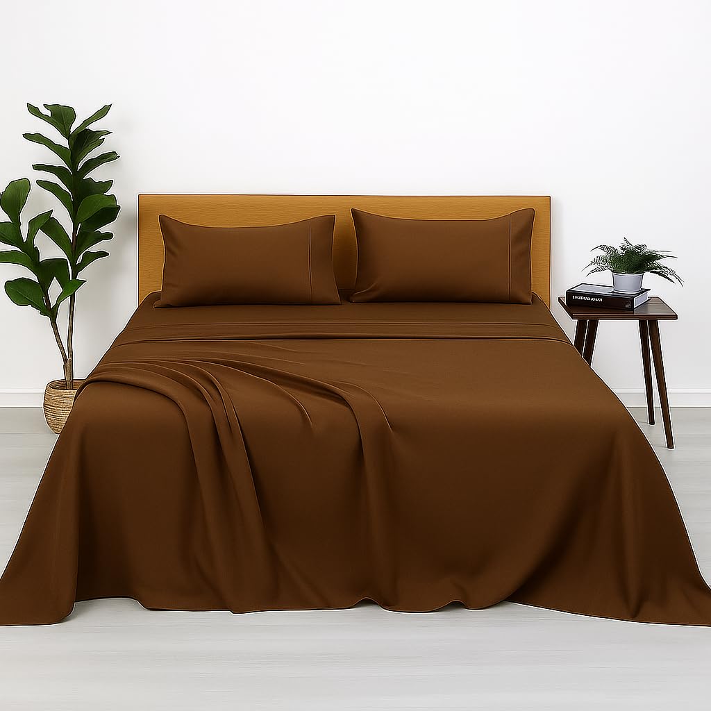 King Size Bedsheet With 2 Pillow Covers - 108 X 108 Inches, Chocolate | Wrinkle & Fade Resistant Bedding | Perfect For Homes, Hotels, Villas, Resorts & Guest Houses