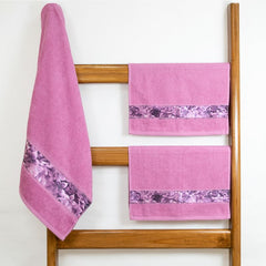 Rangoli 100% Cotton Fibre 1 Bath & 2 Hand Towels 900 Gsm | Highly Durable & Absorbent With Printed Border | Quick Drying Towels (Pink)