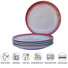 Ceramic Handcrafted Premium Serving Dinner Plates Set Of 6 - 10.6 Inches, Off White & Red | Stoneware - Dinnerware | Scratch Resistant, Microwave & Dishwasher Safe