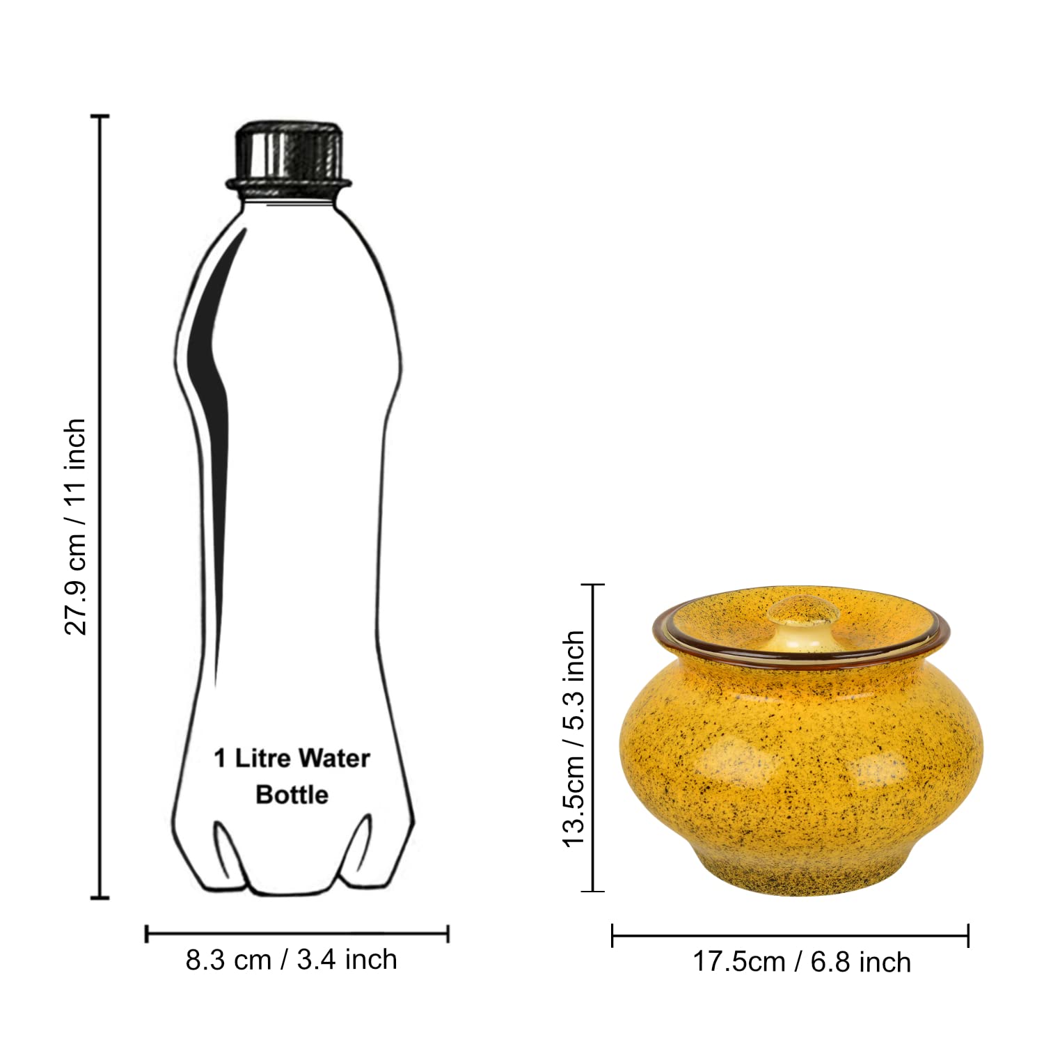 Ceramic Streak Spray Handi With Lid - 1500ml, Yellow | Dahi Handi - Serving Pot - Biryani Handi