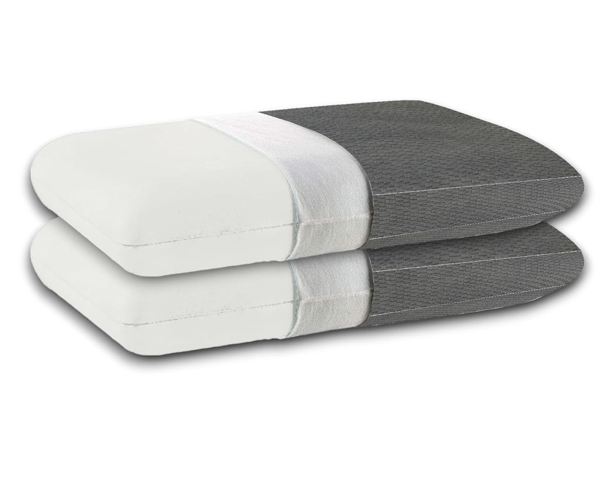 Cooling Gel Memory Foam Pillow, Cervical Pillow, White & Grey, King Size - 24 X16 X 4 Inch | For Relieving Neck & Shoulder Pain With Free Pillow Cover | Stomach Sleepers - Set Of 2