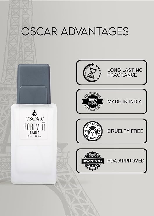 Oscar Forever Paris | Long Lasting Perfume For Men & Women | Exhilarating Floral Fragrance | Everyday Unisex Perfume | 60ml 2.1 Fl.oz. | Original Forever Paris Perfume