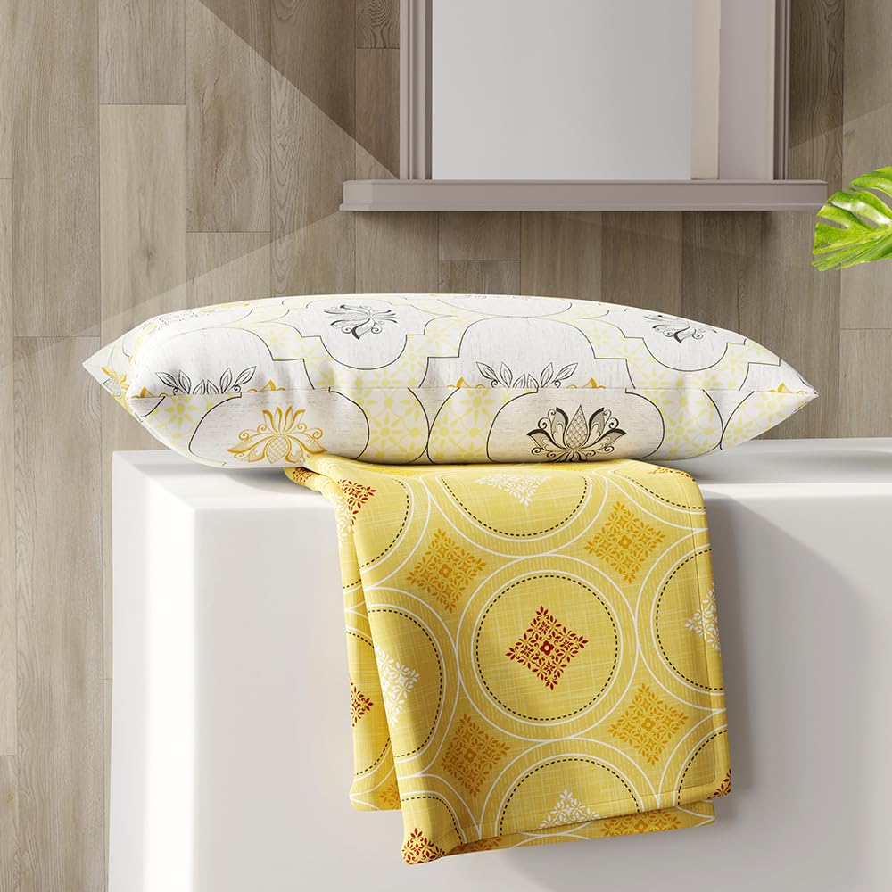 Single Bedsheet With One Pillow Covers Size - 59 X 87 Inches, Yellow | Light Weight & Durable Bedsheet Set - Wrinkle Resistant Beautifully Designed Collection