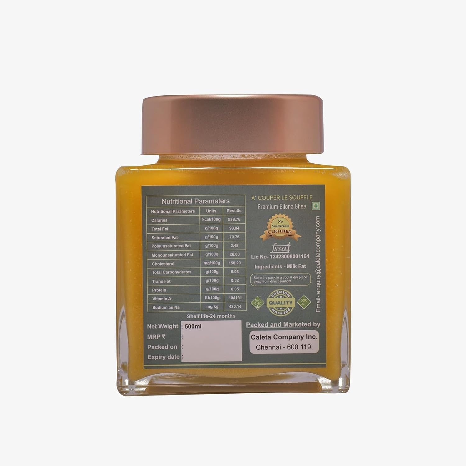 Organic A2 Kangeyam Cow Ghee By A' Couper Le Souffle | Traditional Bilona Method Natural & Healthy Pure Desi Ghee For Overall Health | (500ml) 16.9 Ounce | Jar Pack