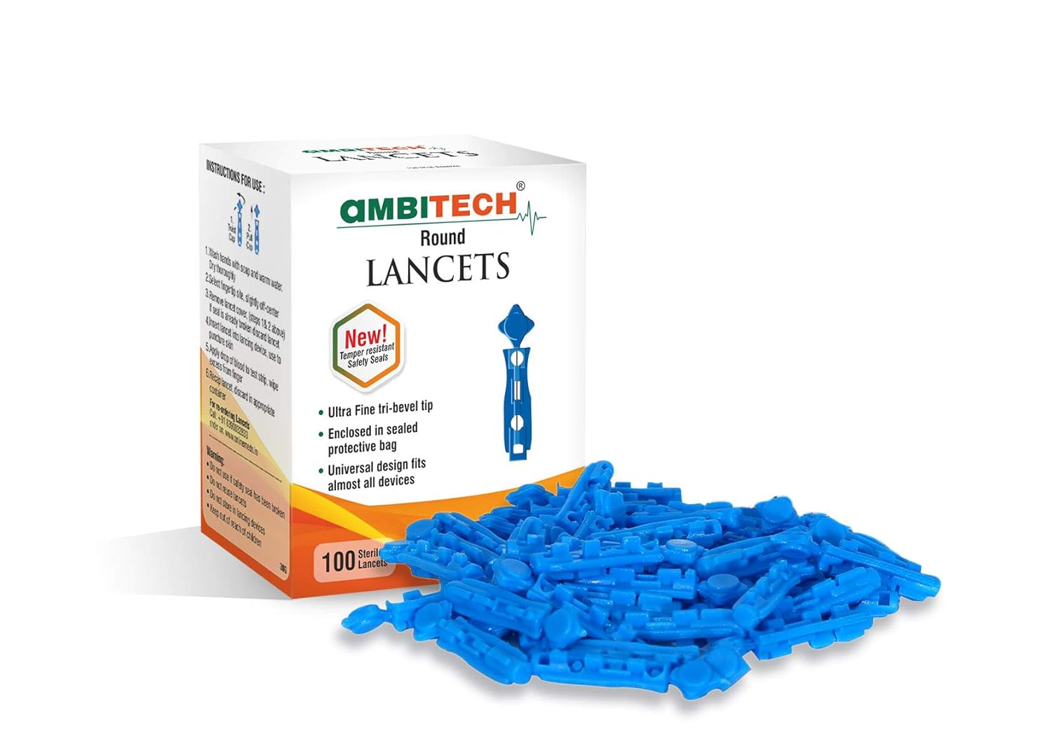 AccuSure Simple Blood Monitoring System Test Strips + Ambi Tech Round Lancets - 100 Test Strips + 100 Lancets