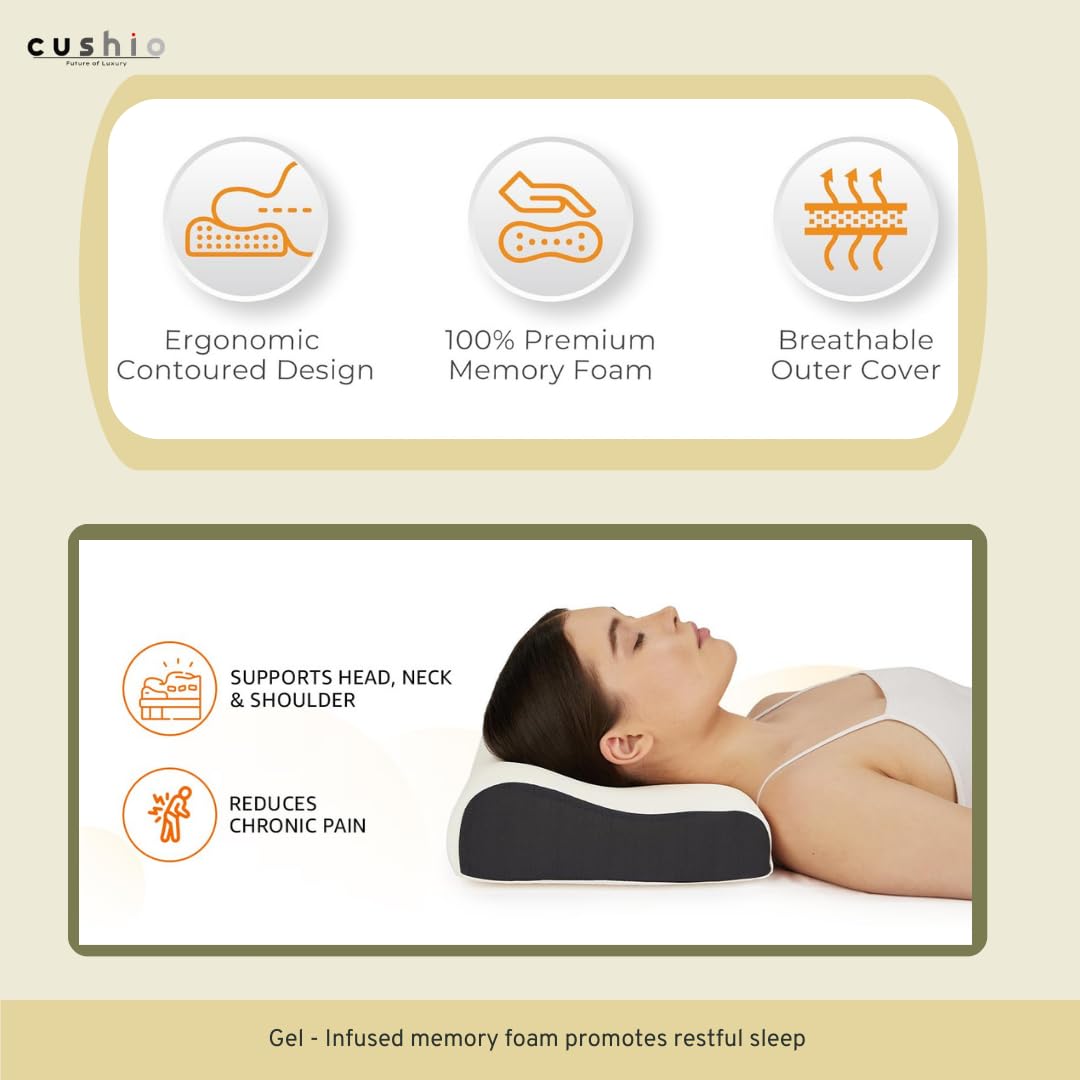 Memory Foam Pillow, Contour Memory Foam Orthopedic Pillow, White, Standard Size - 20 X12 Inch | For Neck & Shoulder Pain Relief With Dual Height | Removable Zipper Cover - Pack Of 2
