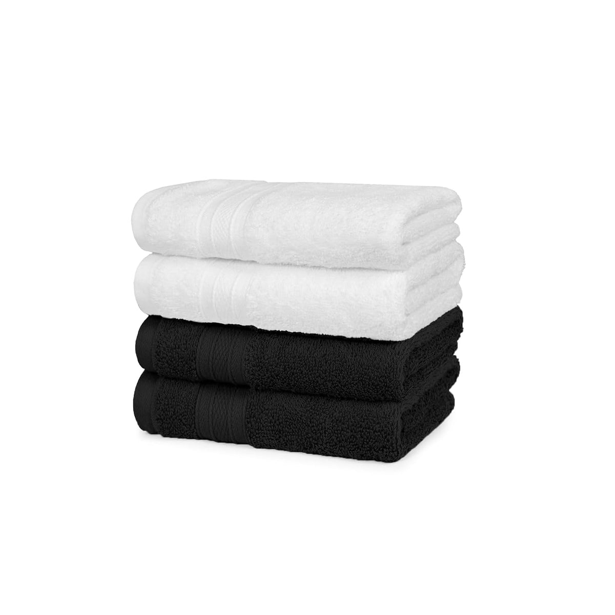 Mytrident Soft Comfort Air Rich 100% Cotton Hand Towel 800 Gsm | Highly Absorbent Towels For Men & Women Hand Towel (Black & White) - 4 Pcs
