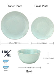 Handcrafted Ceramic Stoneware Dinner Set Of 6 - Mint Green | 2 Dinner Plates, 10.6 Inch Each+ 2 Small Plates, 7.4 Inch Each + 2 Small Dinner Bowls, 180ml Each - Microwave & Dishwasher Safe