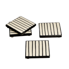 Studio Pottery Ceramic Tea & Coffee Square Coasters Set Of 4 - White & Black | Dining Table Coasters - Bar Accessories