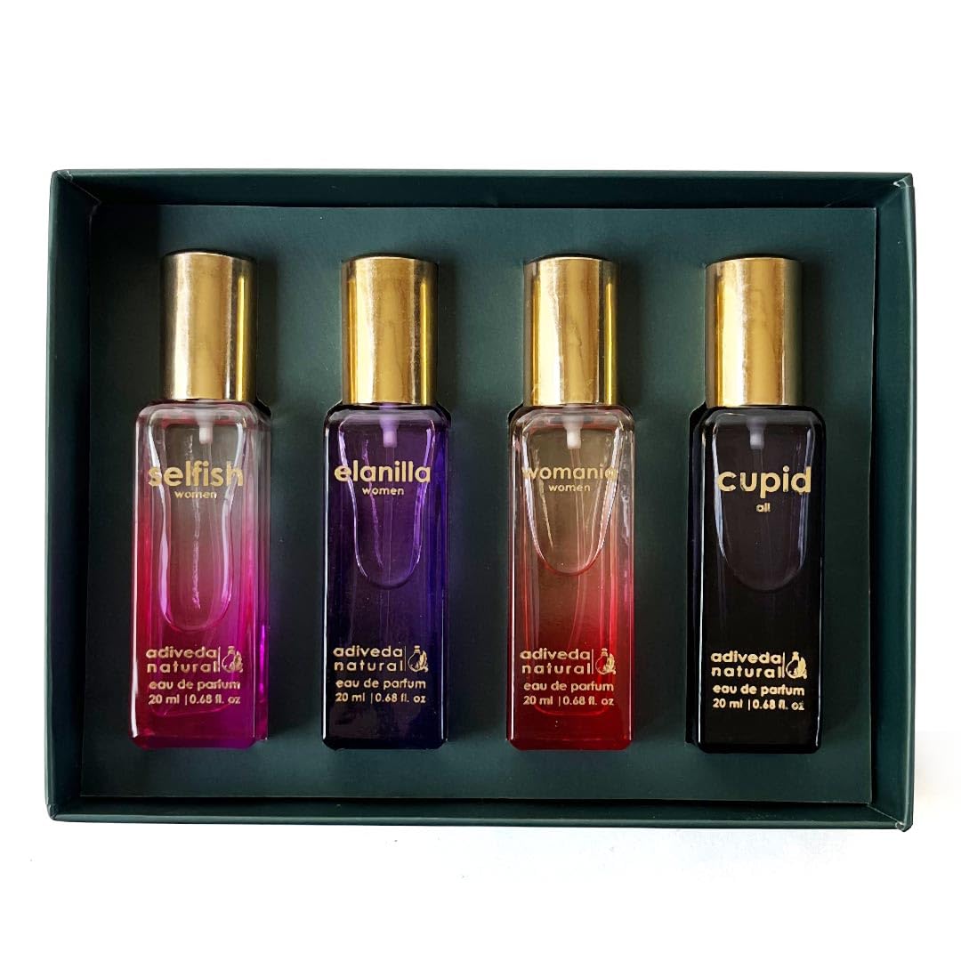 Adiveda Natural Eau De Parfum Gift Set Combo Of 4 Fragrances For Women Each 20ml 0.6 Fl.oz.