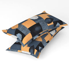 Double Bedsheets With 2 Pillow Covers - Size 90 X 90 Inches, Grey & Golden | King Size Bed With All Around Elastic Super Soft Breathable