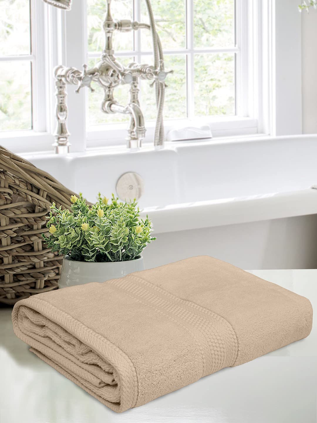 Bombay Dyeing Super Ultrx Zero Twist Plain Dyed Cotton Bath Towel 650 Gsm (Flax)