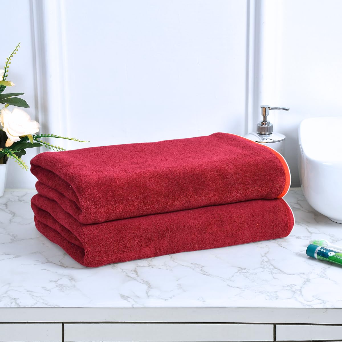 Black Gold The Finer Touch Premium Microfiber Bath Towels 800 Gsm | Lightweight Ultra-Soft Fade Resistant (Maroon) - 2 Pcs