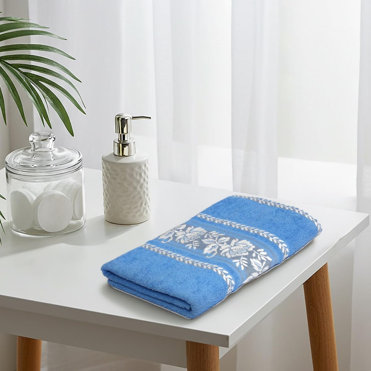 Liberty Towels 100% Cotton Large Size Bath Towel 450 Gsm | Highly Absorbent, Soft & Quick Dry Bathroom Towel | Elegant Design (Blue)