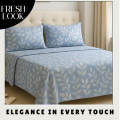 Microfiber 4 Pcs Bedding Set For King Size 1 Fitted Bedsheet With 1 Flat Top Sheet + 2 Pillow Covers | 78x72 Inches, White & Grey | Perfect Combination For A Stylish Bedsheet
