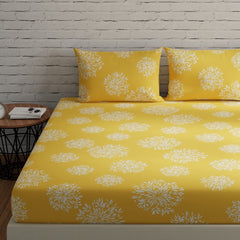 Flat Bedsheet For Double Bed With 2 Pillow Covers - 88 X 96 Inches, Yellow | Comfort Fabric Bedsheet Home, Hotel & Guest House