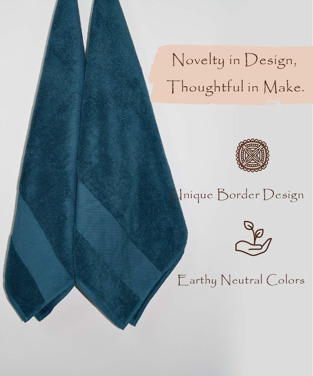 Rangoli Soft Absorbent Durable Towels Earthly Egyption Cotton Plush Luxurious Large Size Bath Towel 1000 Gsm (Teal)- Pack Of 2