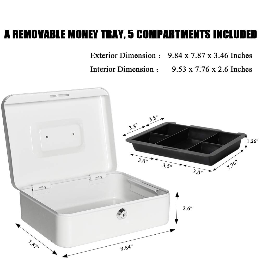 Locking Large Metal Cash Box With Money Tray, Lock Box, Colour - Blue, Material - Metal , Special Feature