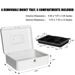 Locking Large Metal Cash Box With Money Tray, Lock Box, Colour - Blue, Material - Metal , Special Feature