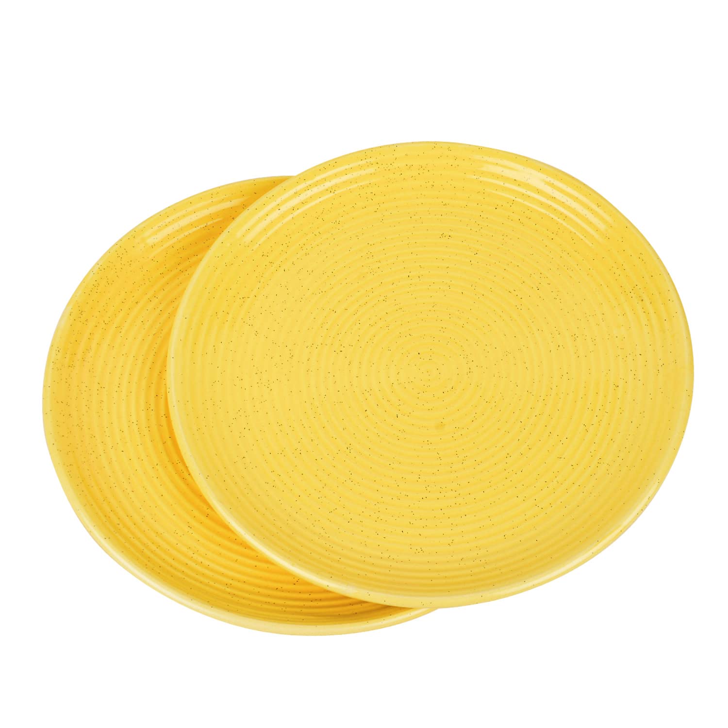 Premium Ribbed Ceramic Dinner Serving Plates Set Of 2 - Yellow, Diameter: 10 Inches | Full Plates - Golden Glow Collection