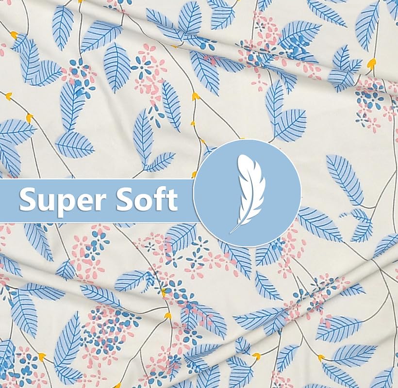 Microfiber All Round Elastic Fitted Bedsheets For King Size Bed With 2 Pillow Covers | 72X68+ 6 Inches, Off White & Blue - Breathable & Long Lasting Bedsheet