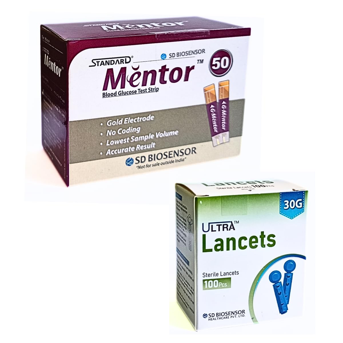 Standard Mentor Blood Glucose Test Strips 50 With 100 Round Lancet - Glucometer Strips