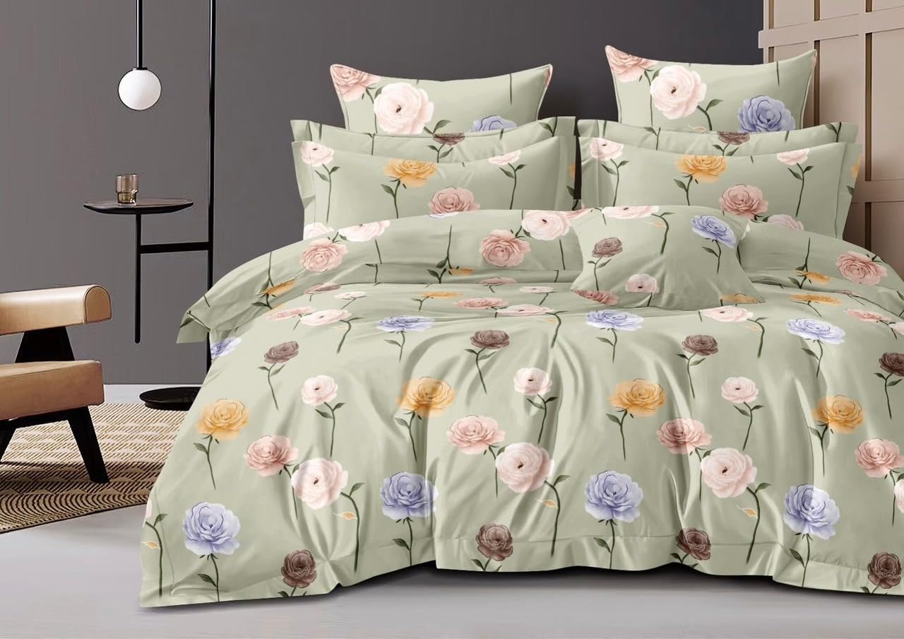Double Bedsheet For King Size With 2 Pillow Cover + Comforter (72 X 78 Inches, Mint Green) | Super Soft Glace Cotton Elastic Fitted All Around | Soft To Touch & Light Weight
