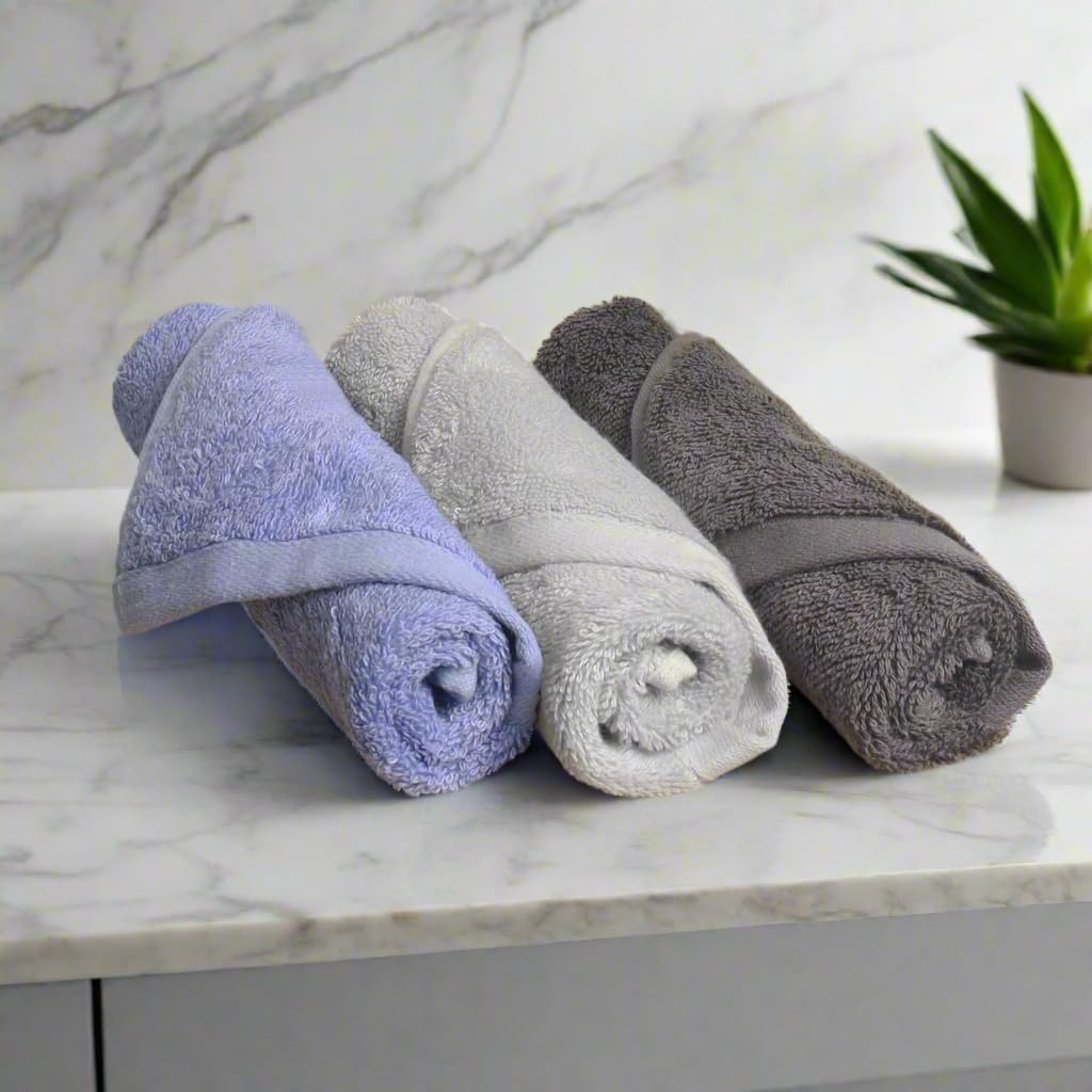 Heelium Bamboo Face Towel 600 Gsm | Ultra Absorbent & Odour-Free 3x Softer Than Cotton Towels | Pack Of 3 -Light Grey, Grey & Iris