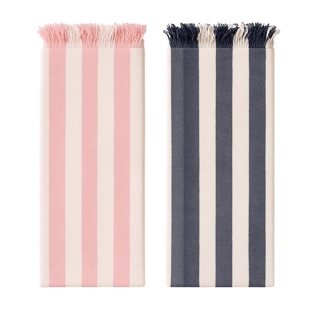 Ehlor Premium Bamboo Towel | Ultra-Light & Quick Dry | Antibacterial & Odor-Free | Eco-Friendly Bath Towel For Travel, Gym & Daily Use | Pink Stripes & Nevy Blue (Pack Of 2)