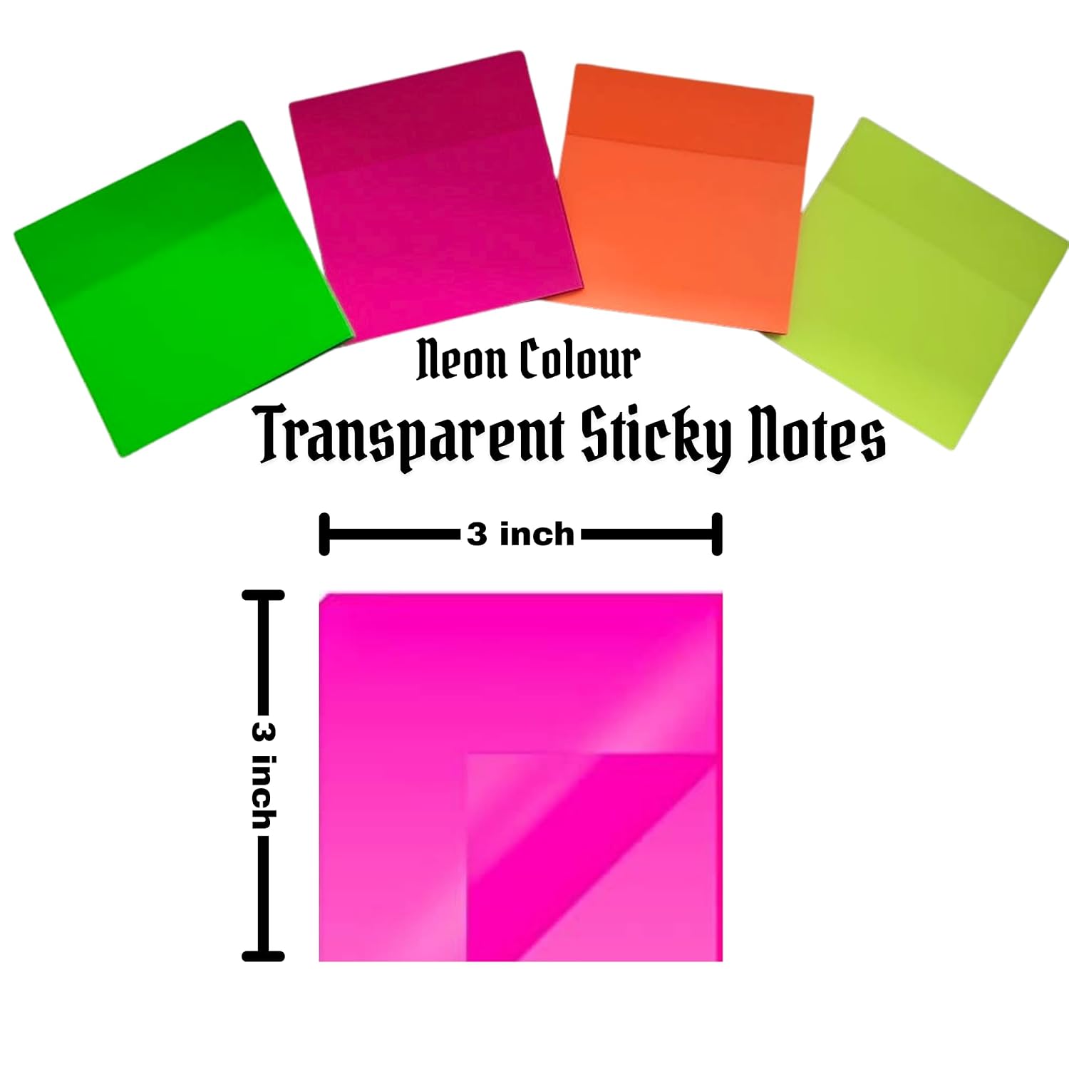 200 Sheets Transparent Multi Color Sticky Notes, Self-Stick Note - 3 X 3 Inch, Pack Of 4