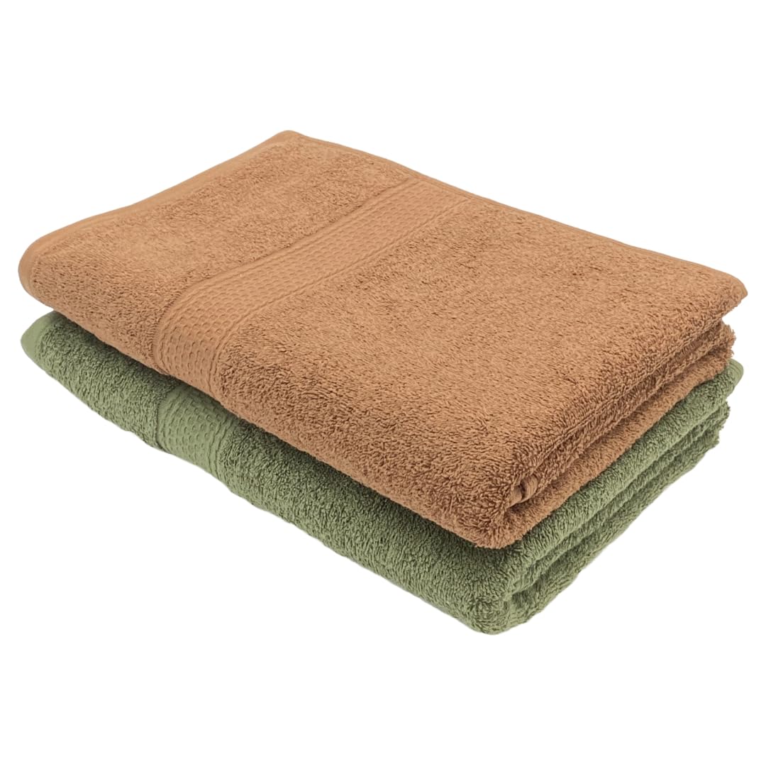 Patpug 100% Indian Ultra Soft Cotton Bath Towel 900 Gsm | Highly Absorbent Quick Drying Towel (Coffee Brown & Olive Green) - Pack Of 2