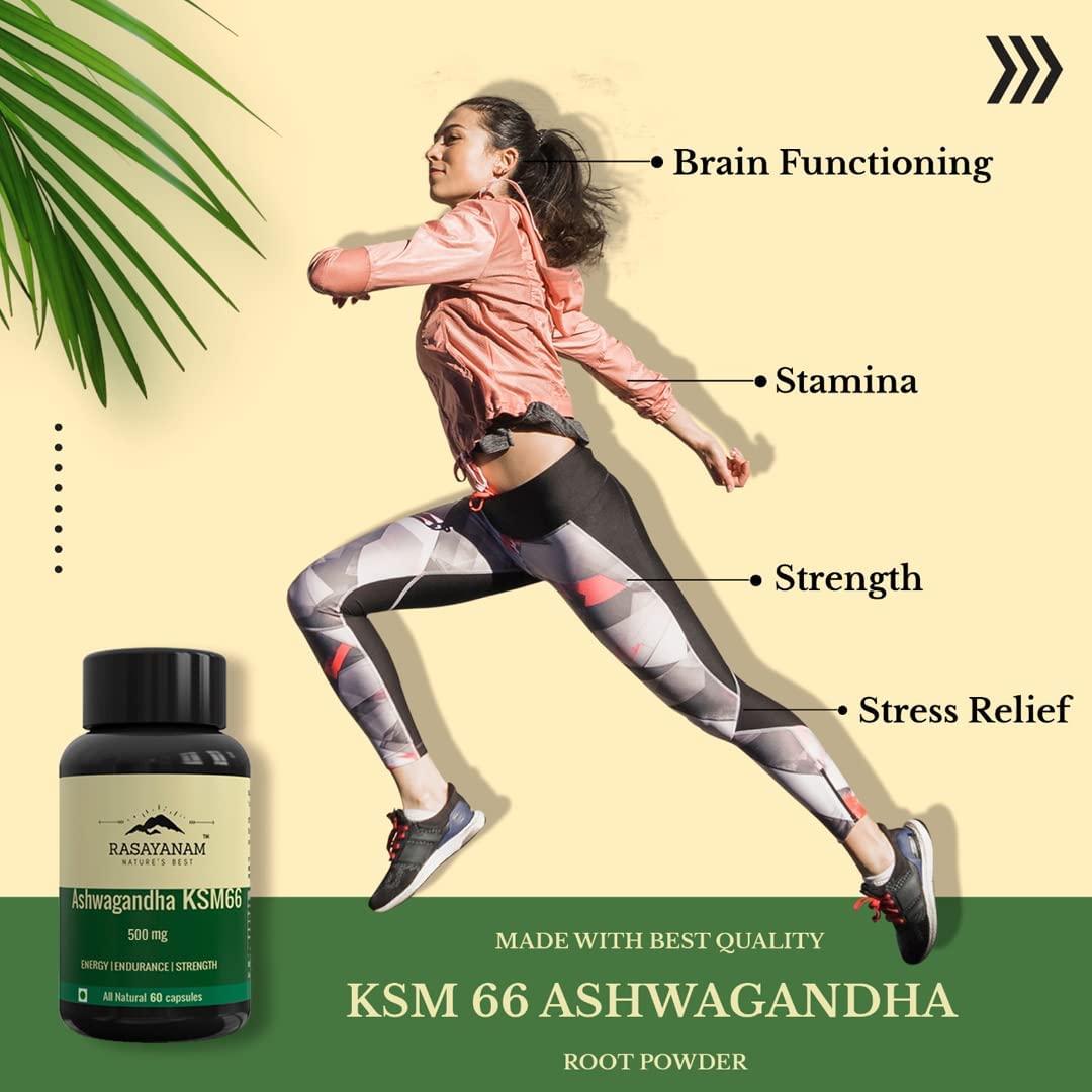 Rasayanam Ashwagandha Ksm-66 500mg Extra Strength Natural Formulation Support Strength & Energy Withania Somnifera Extract | 60 Veg Capsules 100gm 0.2lbs