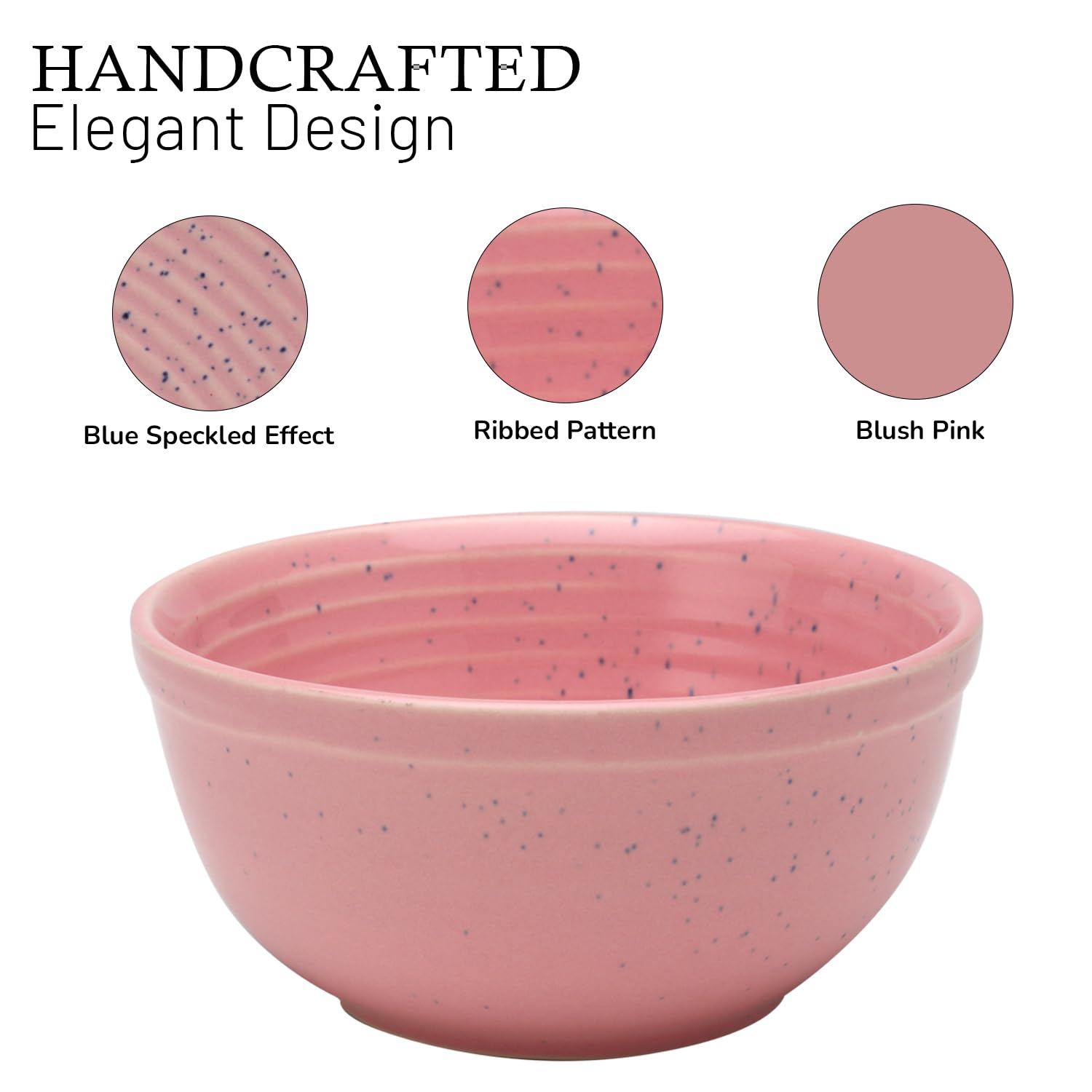 Reactive Hand Glazed Ceramic Serving Small Bowl Set Of 4 - 180ml Each, Blush Pink | Microwave & Dishware Safe - Serving Katori Set